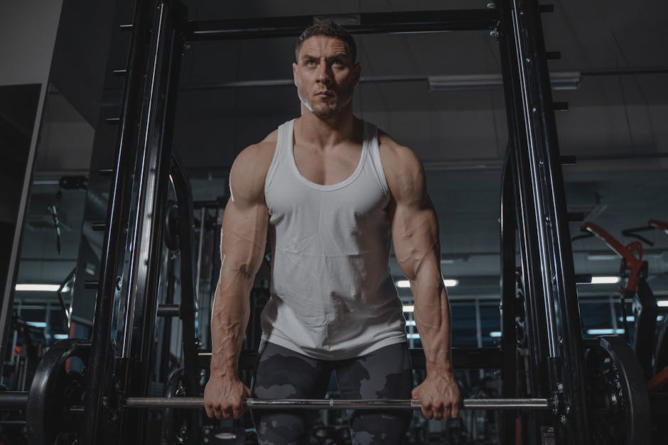 Man standing with barbell preparing for lift